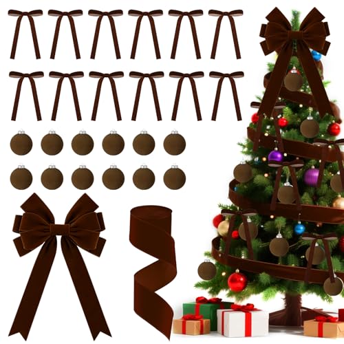26 PCS Wine Red Velvet Christmas Ornaments Kit Y41905