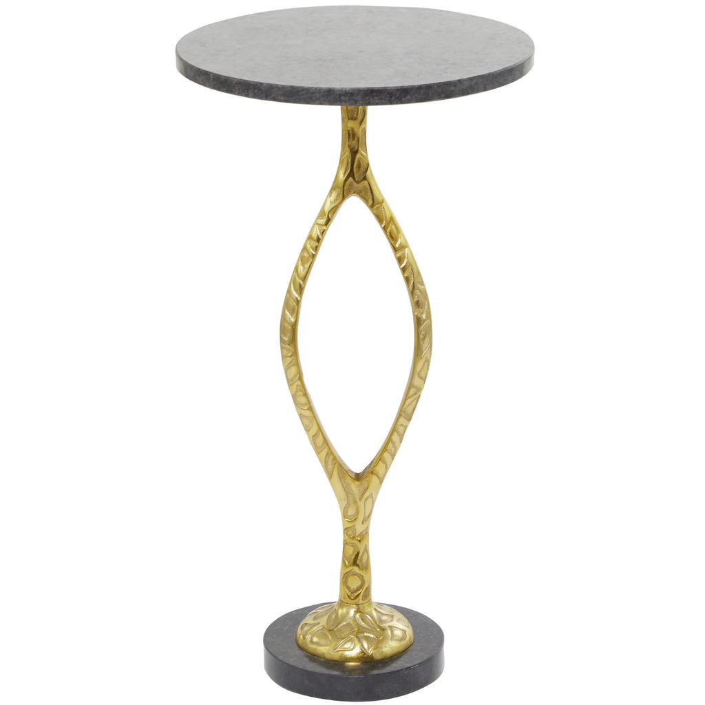 Gold Aluminum Accent Table with Black Marble Base L2666