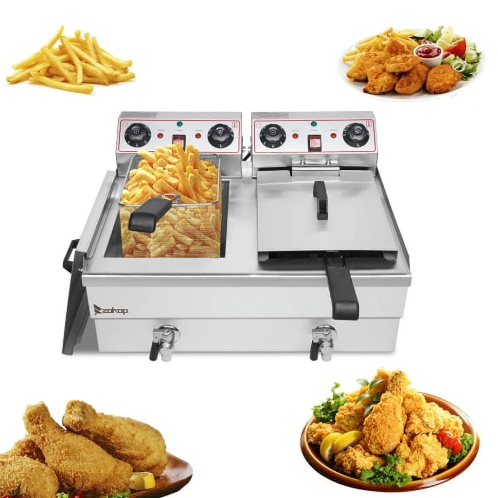 Double Tank Deep Fryer 16L Stainless Steel 3400W S6819