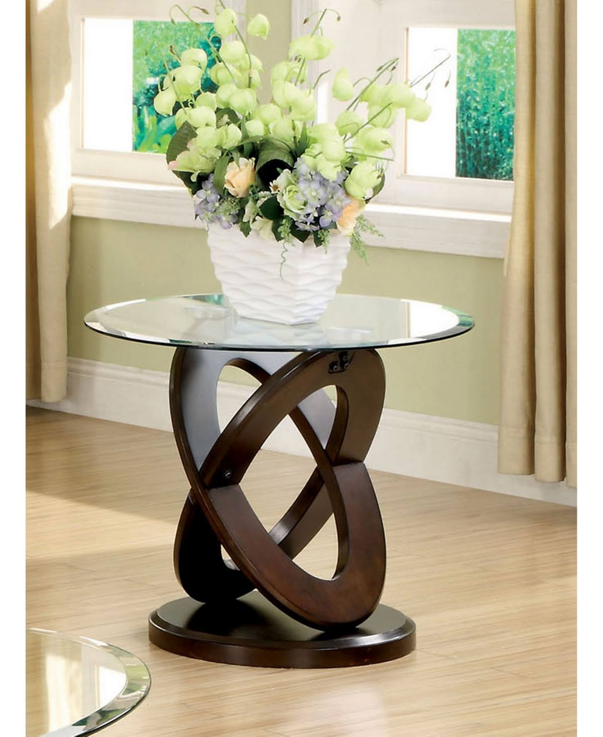 Dark Brown Glass Top End Table V4502