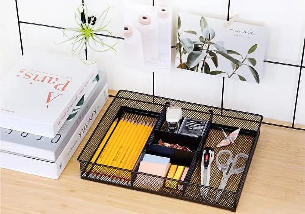 Mesh 3 Slot Desk Drawer Organizer with Adjustable Dividers A1773