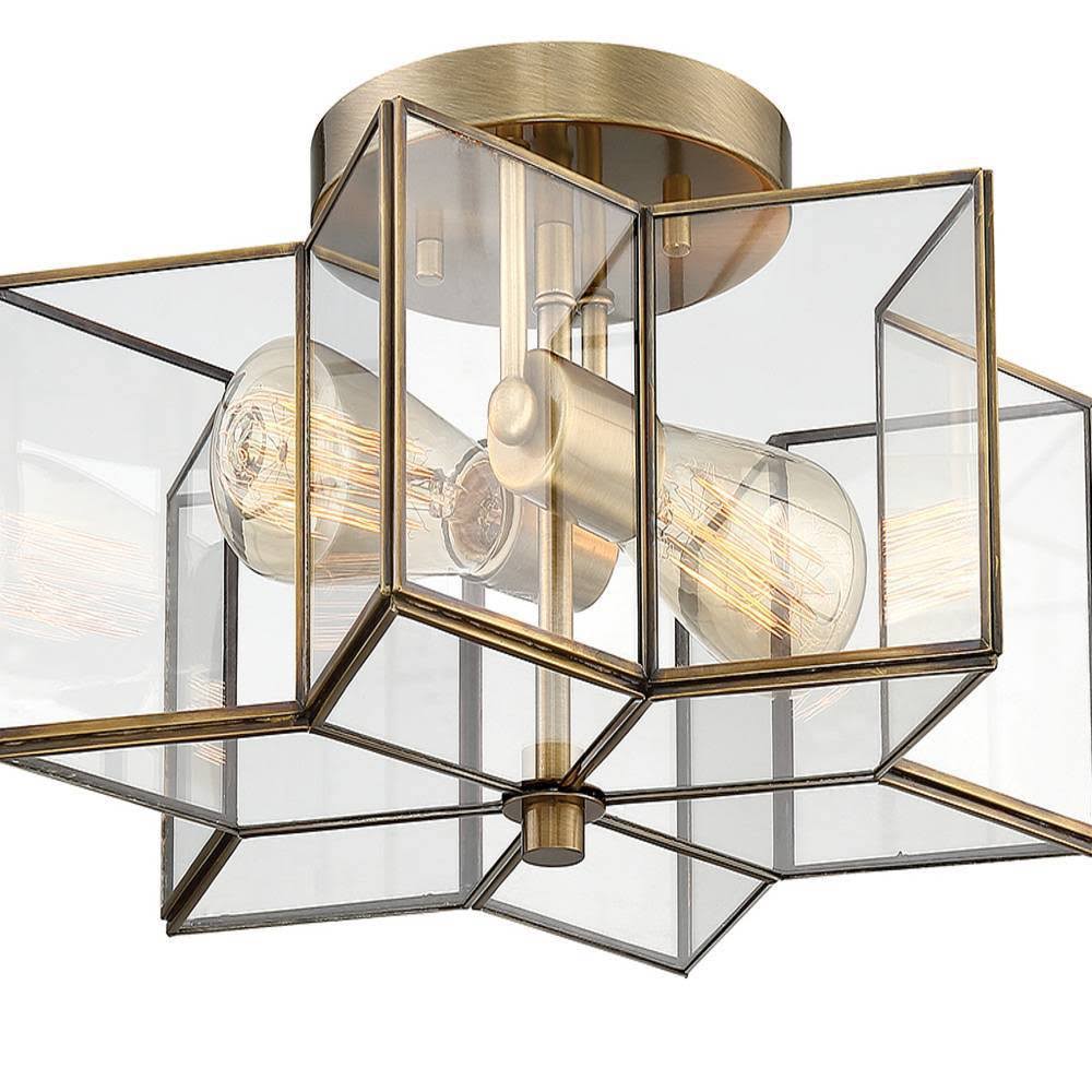 Natural Brass Semi-Flush Mount with Clear Glass O287