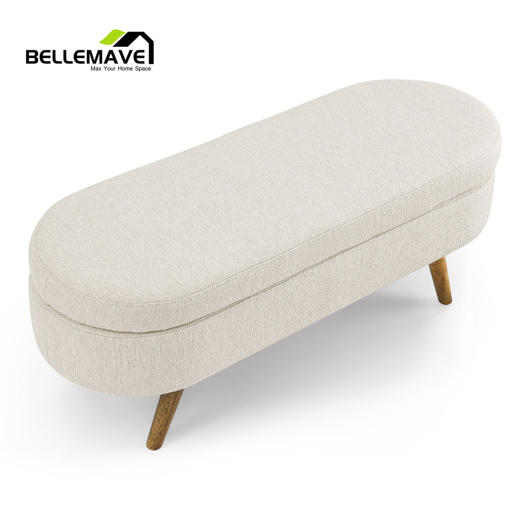 Beige Linen Upholstered Storage Ottoman O2892