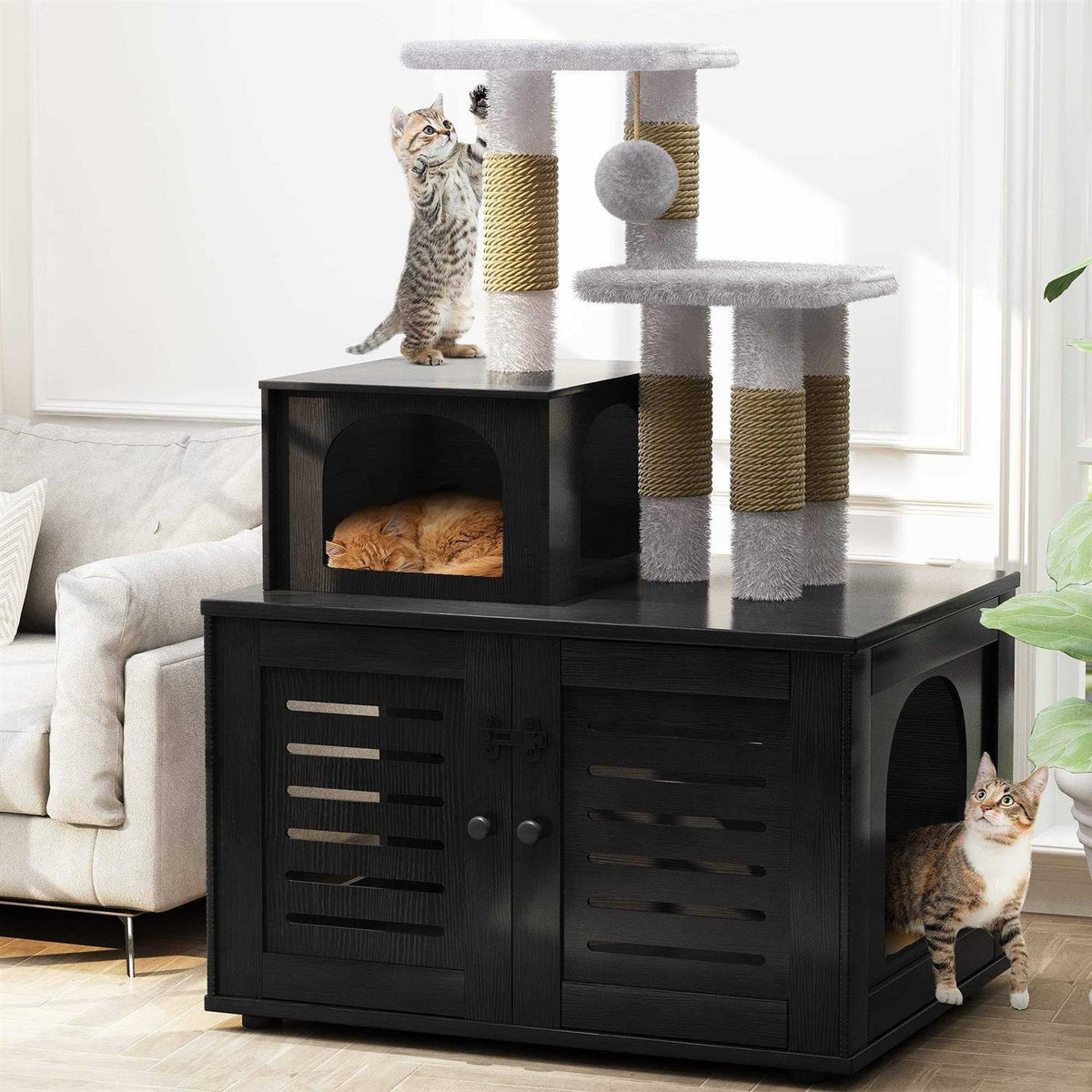 Cat Litter Box Enclosure with Cat Tree L113033