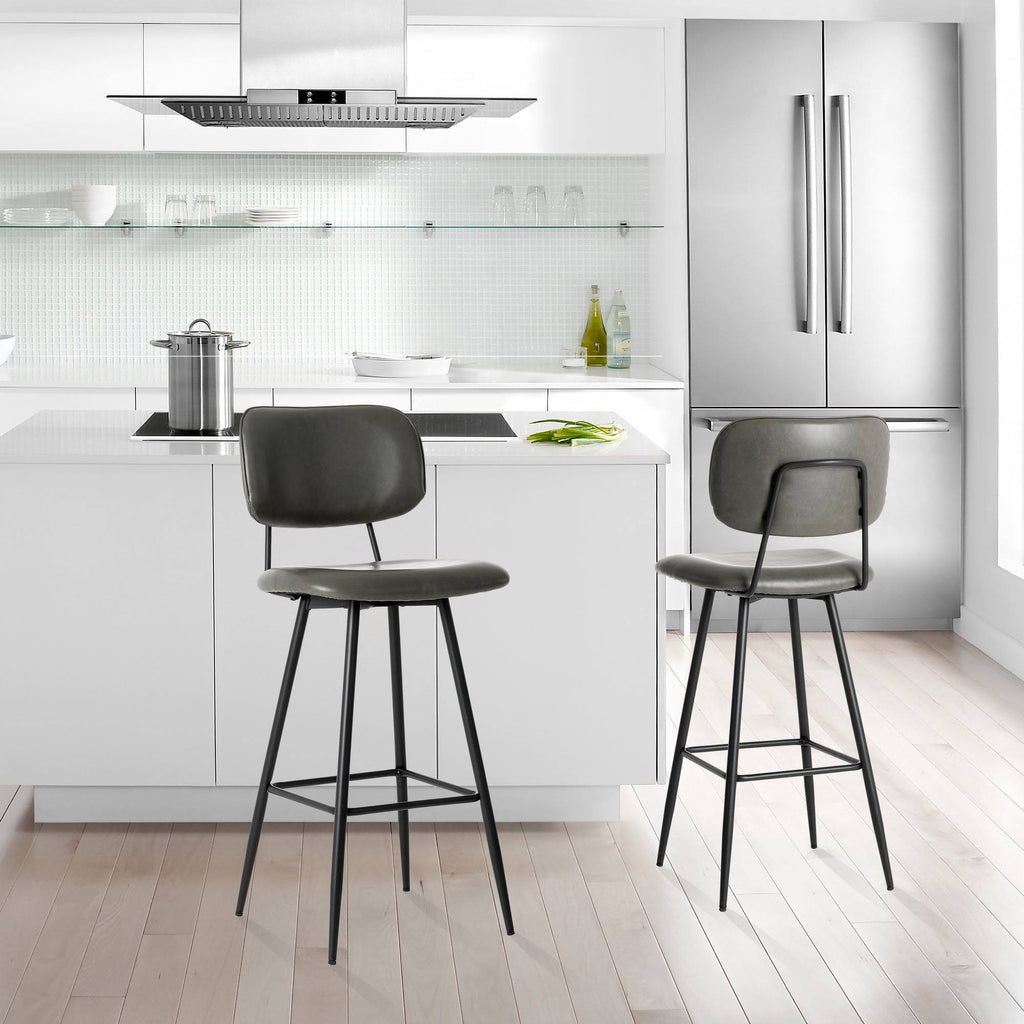 Grey PU Leather Bar Stool with Back, Set of 2 P51229