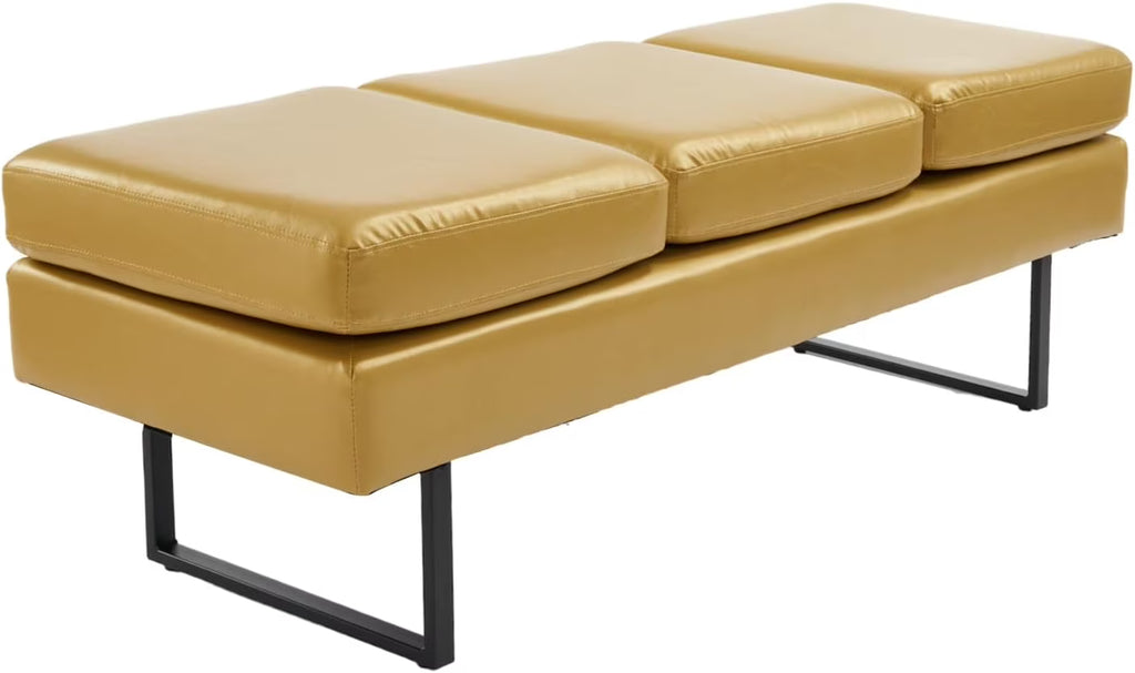 Upholstered 3 Seats Faux Leather Bench T495571