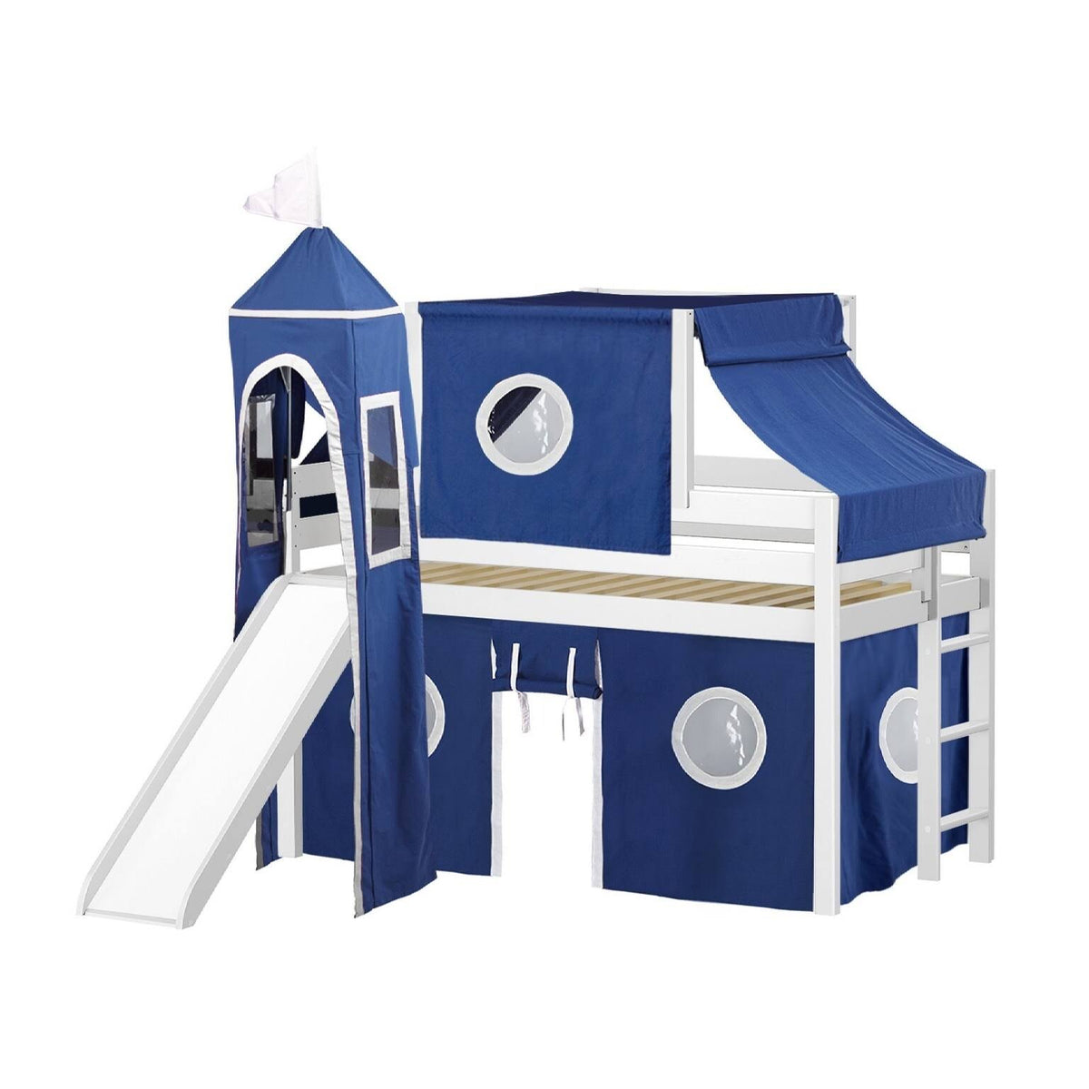Gray Low Loft Twin Bed with Slide and Tower P3184