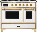 White Dual Fuel Natural Gas Range with Brass Trim F442320