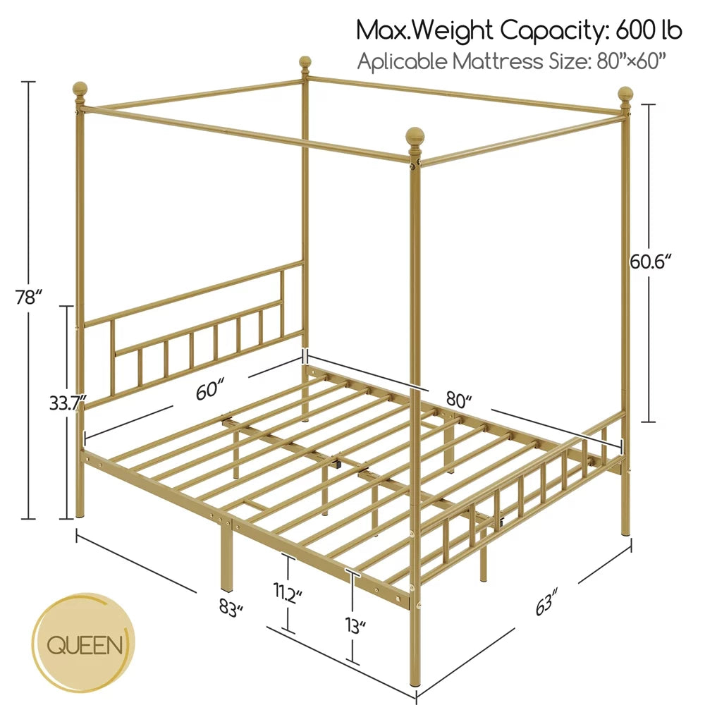 Black Metal Canopy Bed with Headboard and Footboard M824