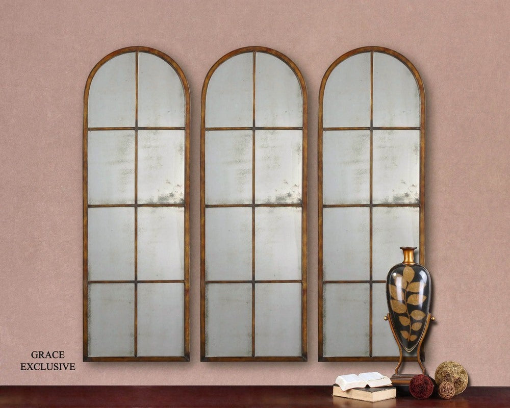 Antique Arch Windowpane Mirror with Metal Frame G703