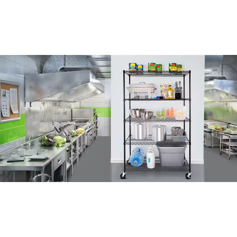 Black 5-Tier Steel Wire Shelving A177576