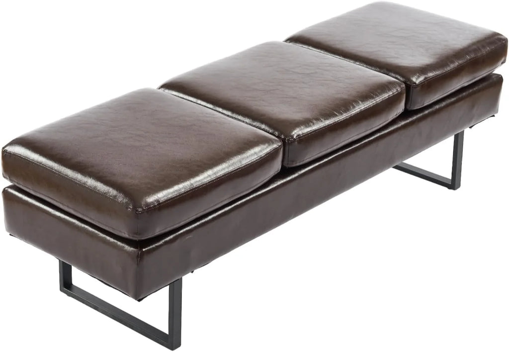 Upholstered 3 Seats Faux Leather Bench T495571