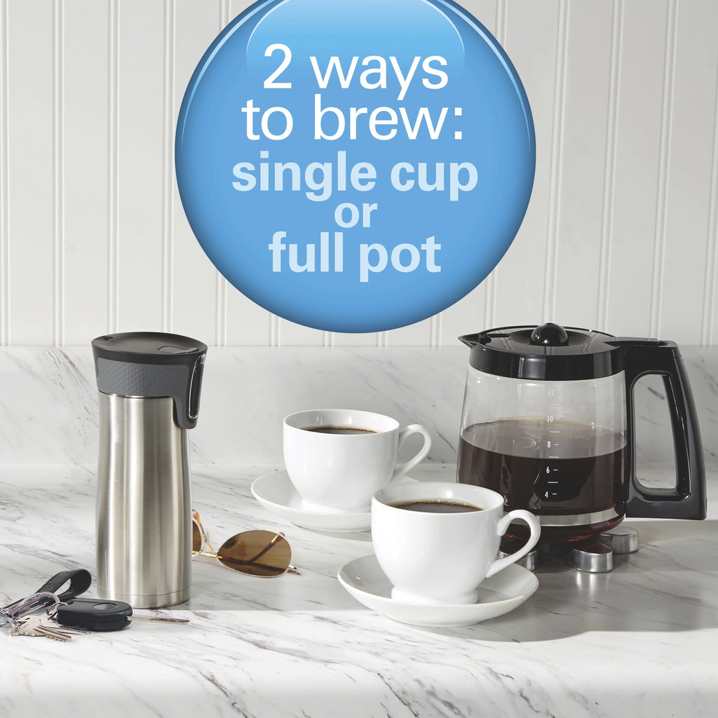 2-Way Programmable Coffee Maker, Single-Serve and 12-Cup Pot, Glass Carafe, Stainless Steel F55497