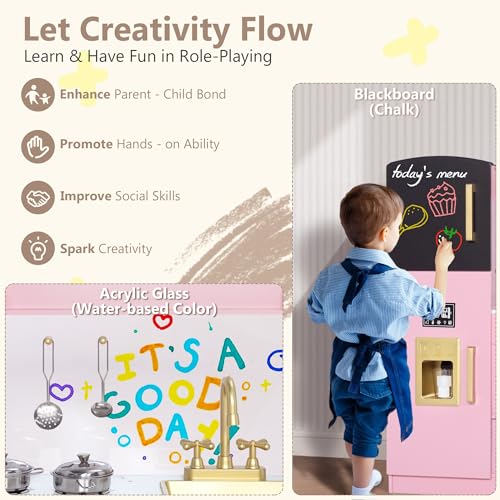 Wooden Kids Play Kitchen Set with Blackboard D60437