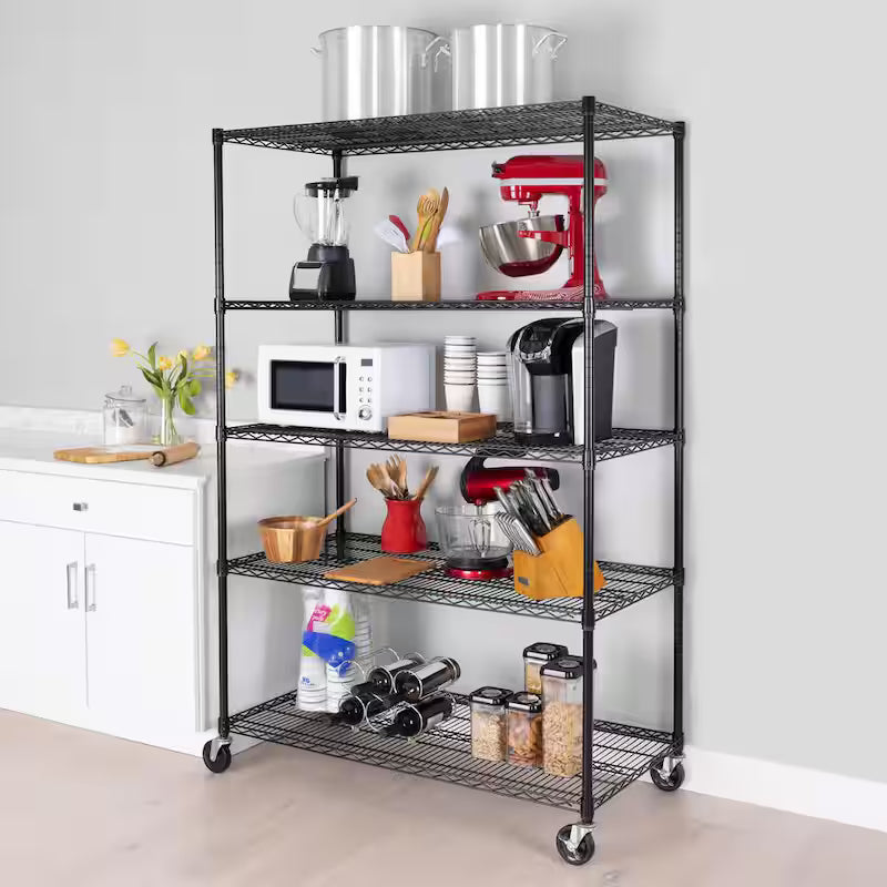 Black 5-Tier Steel Wire Shelving A177576