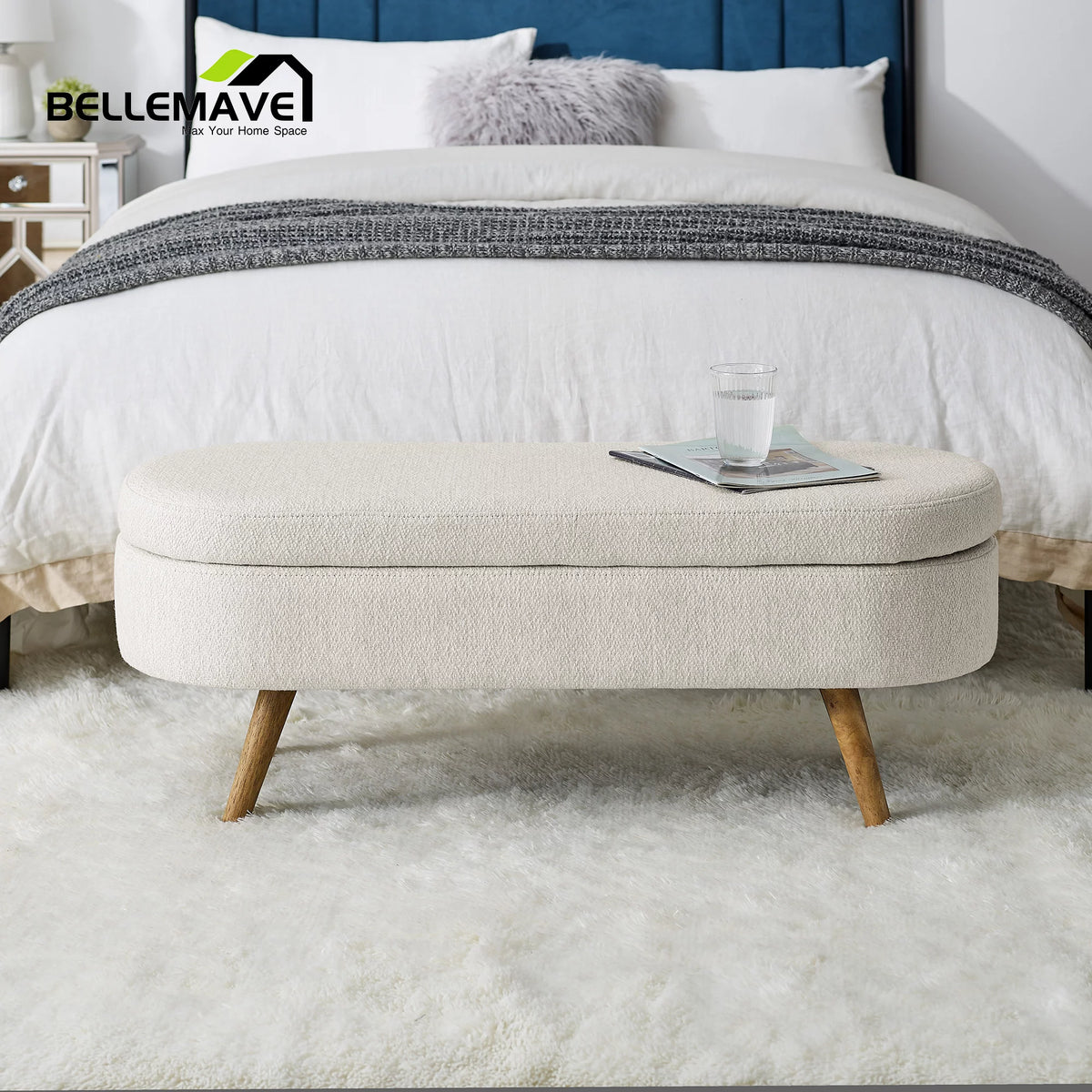 Beige Linen Upholstered Storage Ottoman O2892