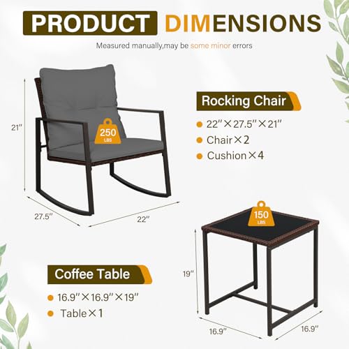 3-Piece Brown Wicker Patio Bistro Set with Glass Coffee Table G667