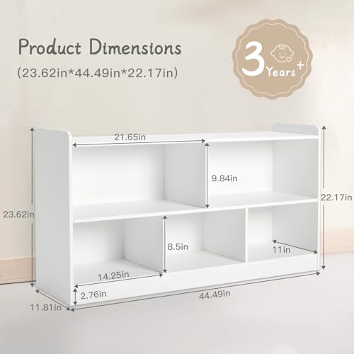Wooden 2 Shelf 5-Section Toy Storage Organizer K676