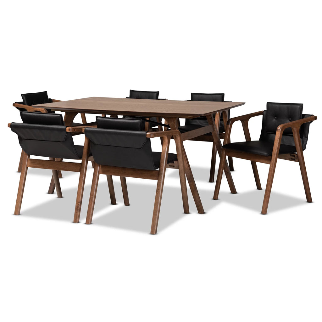 Black Imitation Leather Upholstered Wood 7-Piece Dining Set W457883