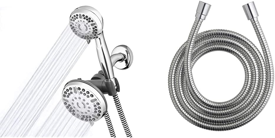 High Pressure Handheld Shower Head with 5-Foot Hose, 96-inch Metal Shower Hose Pack of 2 K628218