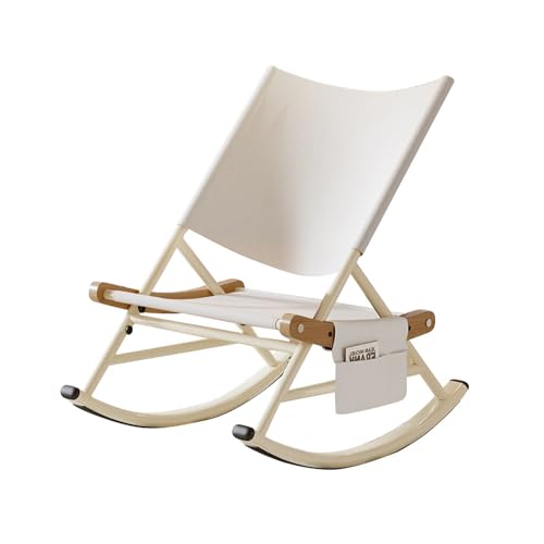 Folding Outdoor Rocker Chair with Side Pocket Carry Bag White H79979