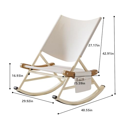 Folding Outdoor Rocker Chair with Side Pocket Carry Bag White H79979