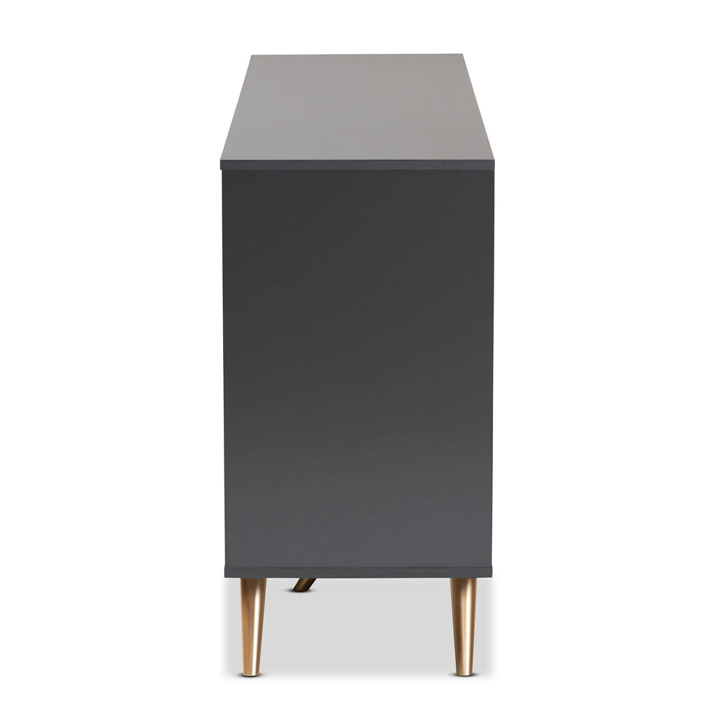 Dark Grey and Gold Finished Wood 2-Door Sideboard Buffet Y443682