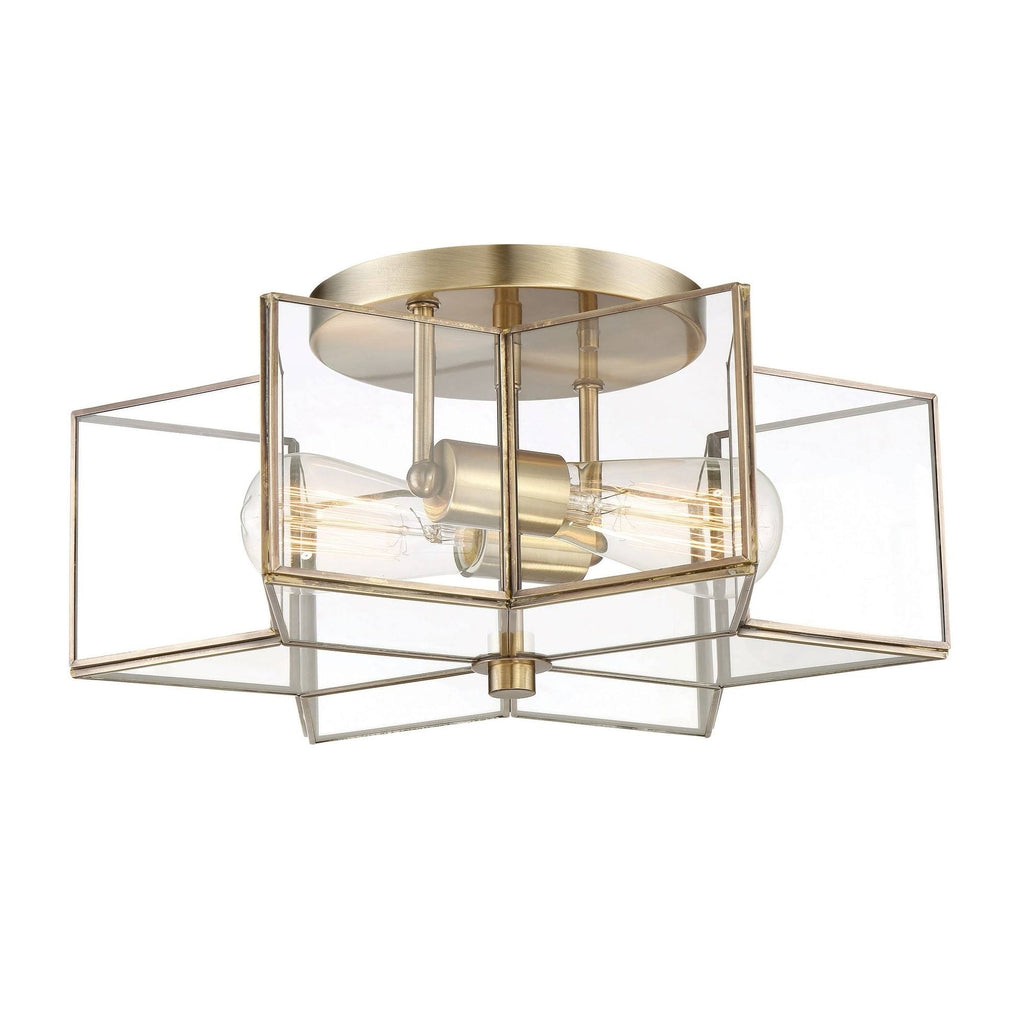 Natural Brass Semi-Flush Mount with Clear Glass O287