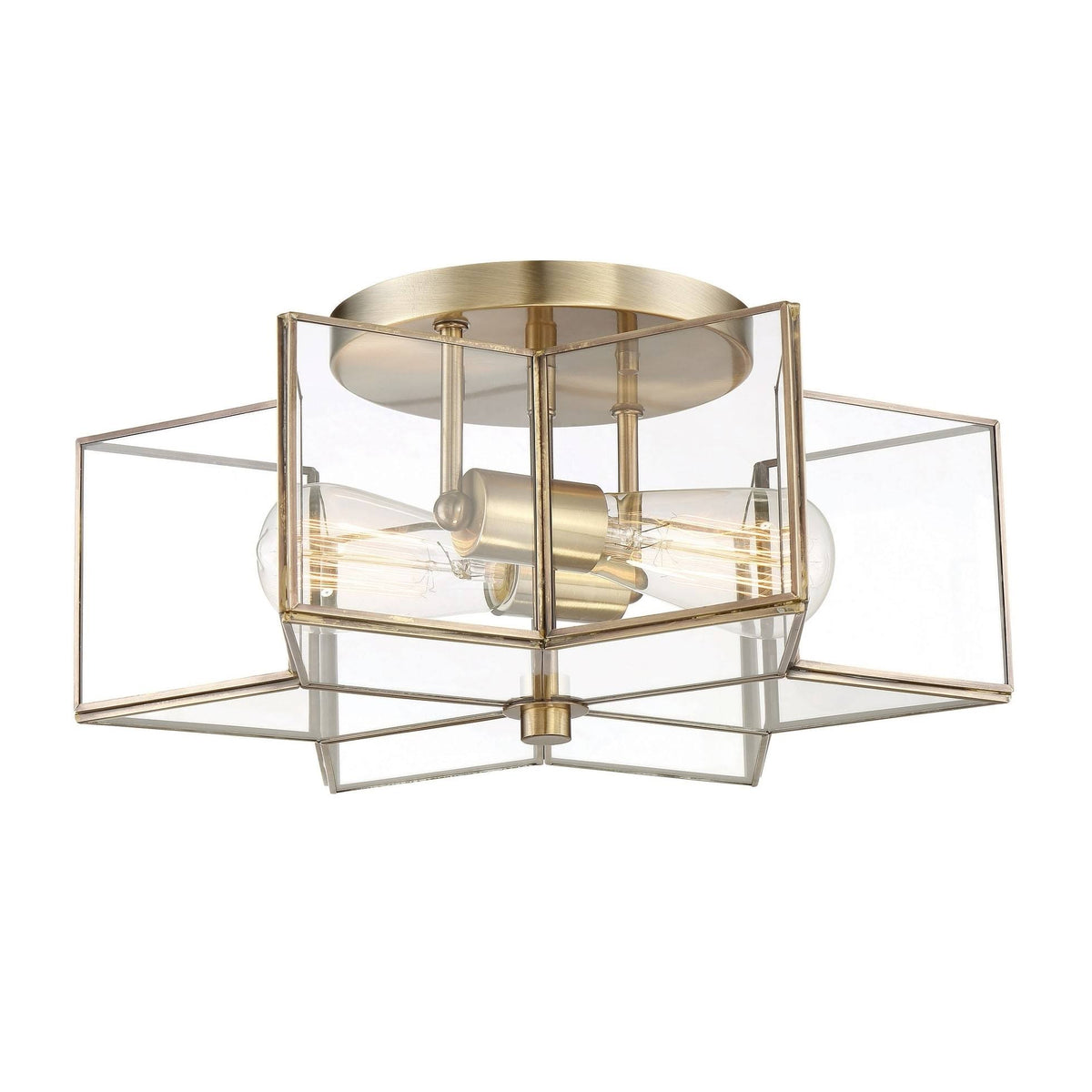 Natural Brass Semi-Flush Mount with Clear Glass O287