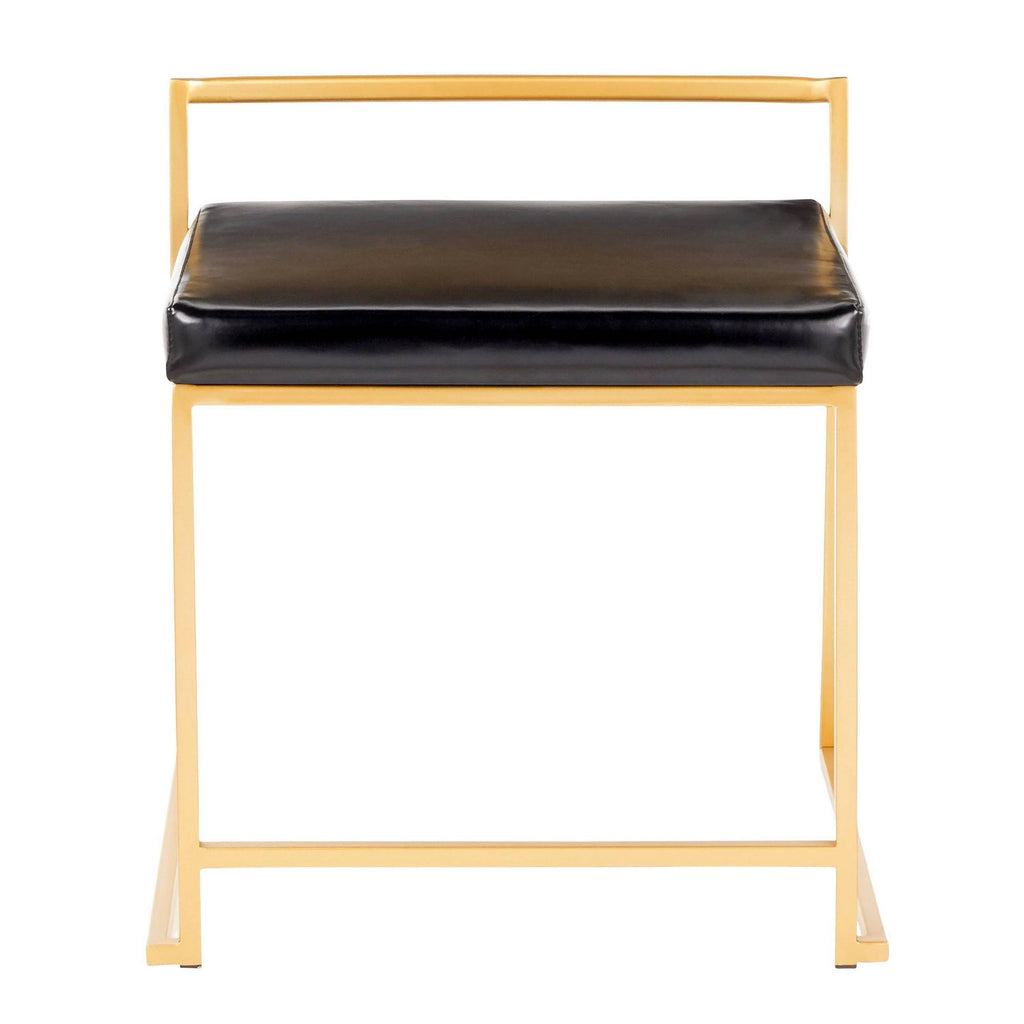 Gold Metal and Black Faux Leather Stackable Dining Chair Set of 2 H484124