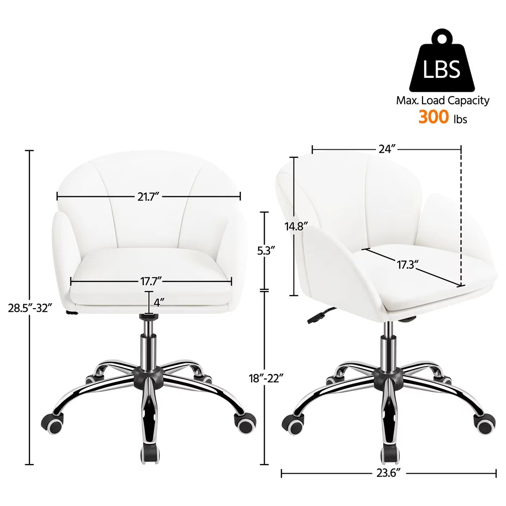 White Swivel Rolling Desk Chair with Armrests J449