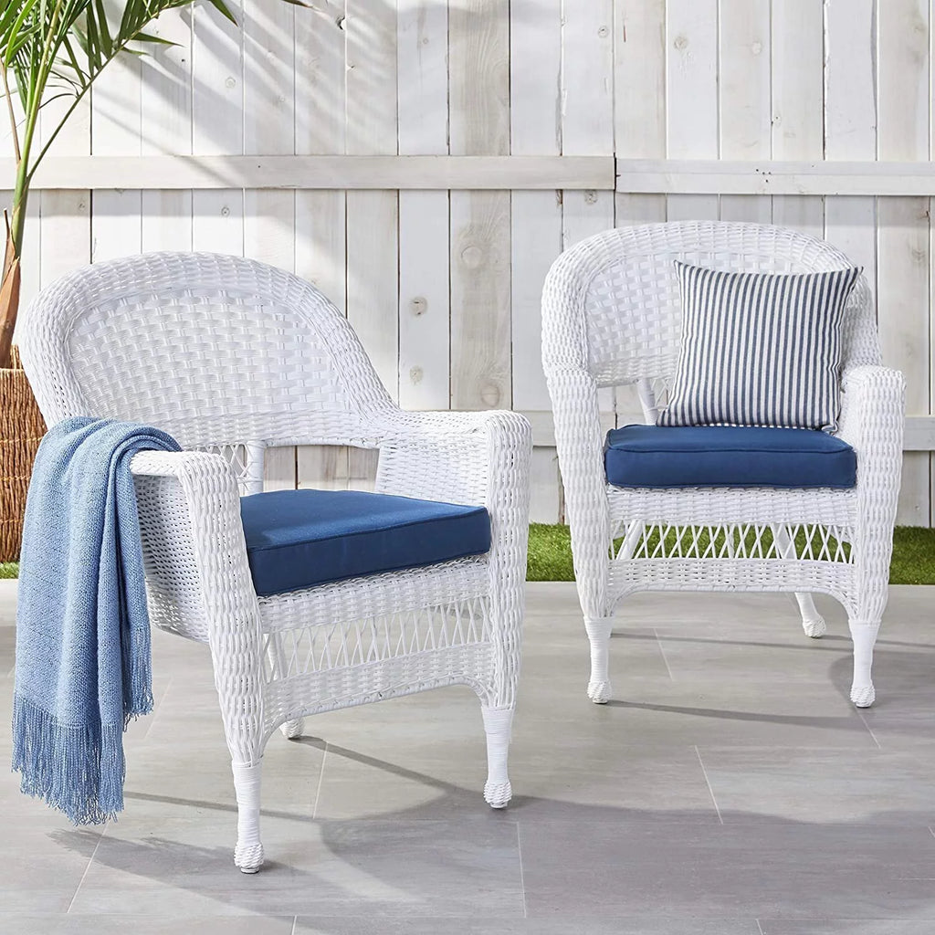 White Wicker Chair with Blue Cushion Set of 2 I926970
