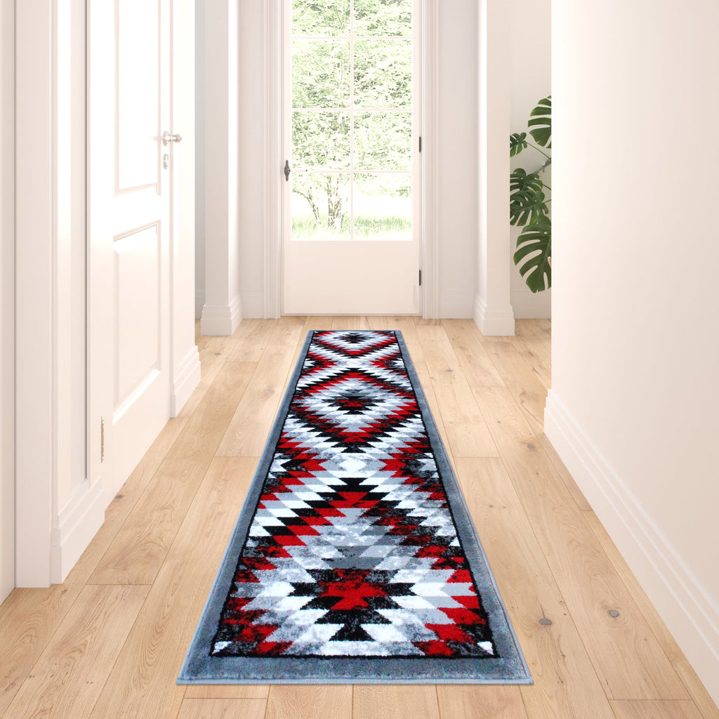Red Grey White Black Distressed Runner V620967