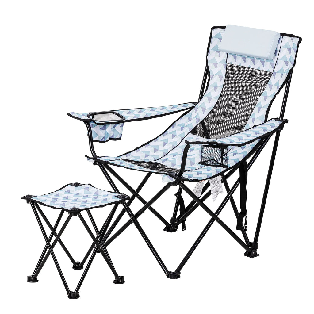 Blue and White Camp Chair with Footrest D90696