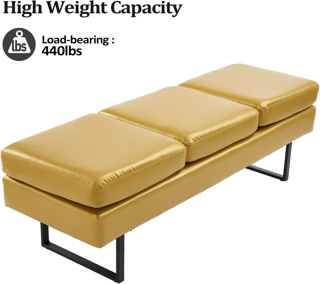 Upholstered 3 Seats Faux Leather Bench T495571