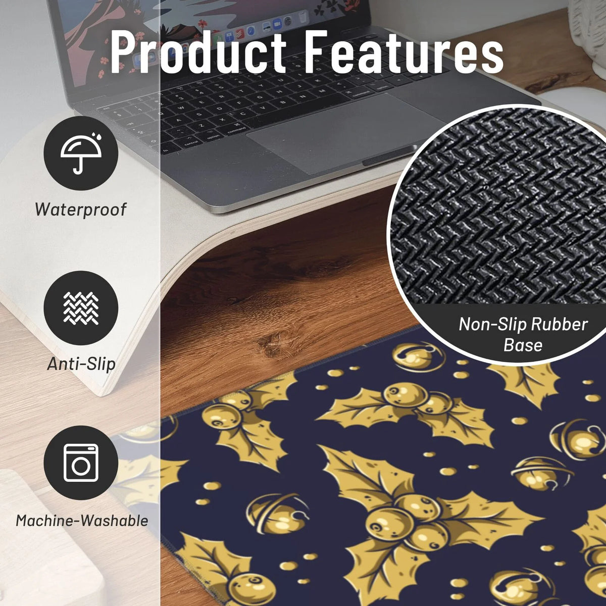 Yellow Bells Prints Non-Slip Gaming Mouse Pad, 15.8"x29.5" K37296