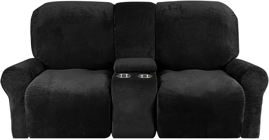 8 Pieces Velvet Reclining Love Seat Slipcover with Cup Holders S1024