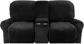 8 Pieces Velvet Reclining Love Seat Slipcover with Cup Holders S1024