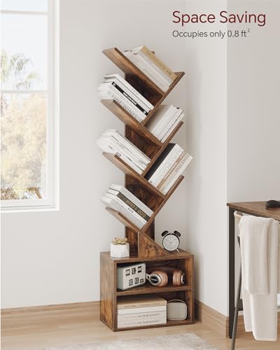 6 Tier Rustic Brown Tree Bookshelf with Storage Cabinet K125