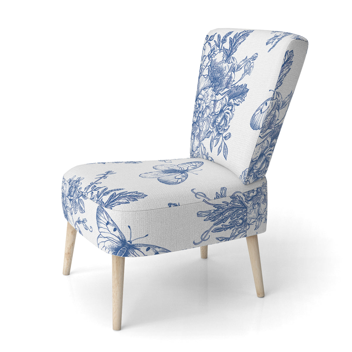 Blue Flowers and Butterflies Upholstered Accent Chair and Arm Chair O66099