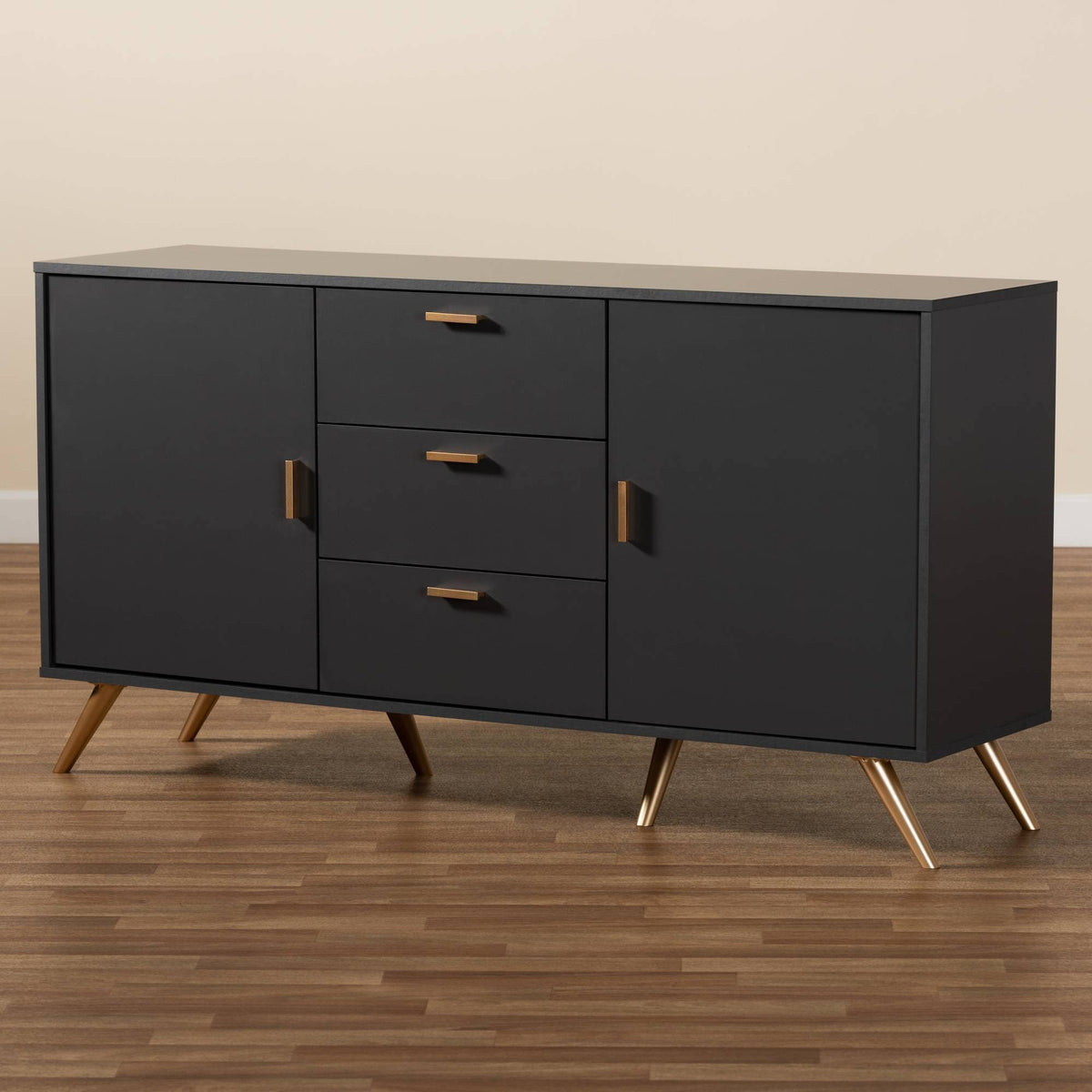 Dark Grey and Gold Finished Wood 2-Door Sideboard Buffet Y443682