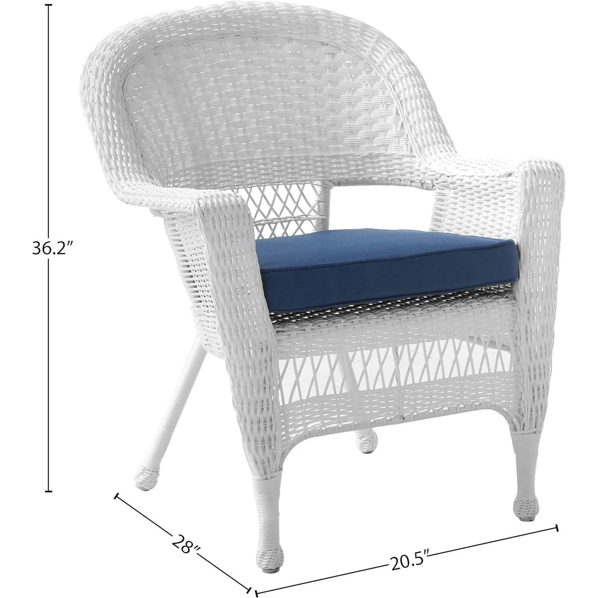 White Wicker Chair with Blue Cushion Set of 2 I926970