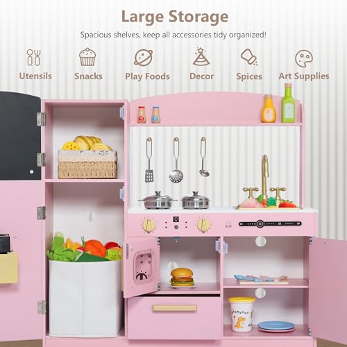 Wooden Kids Play Kitchen Set with Blackboard D60437