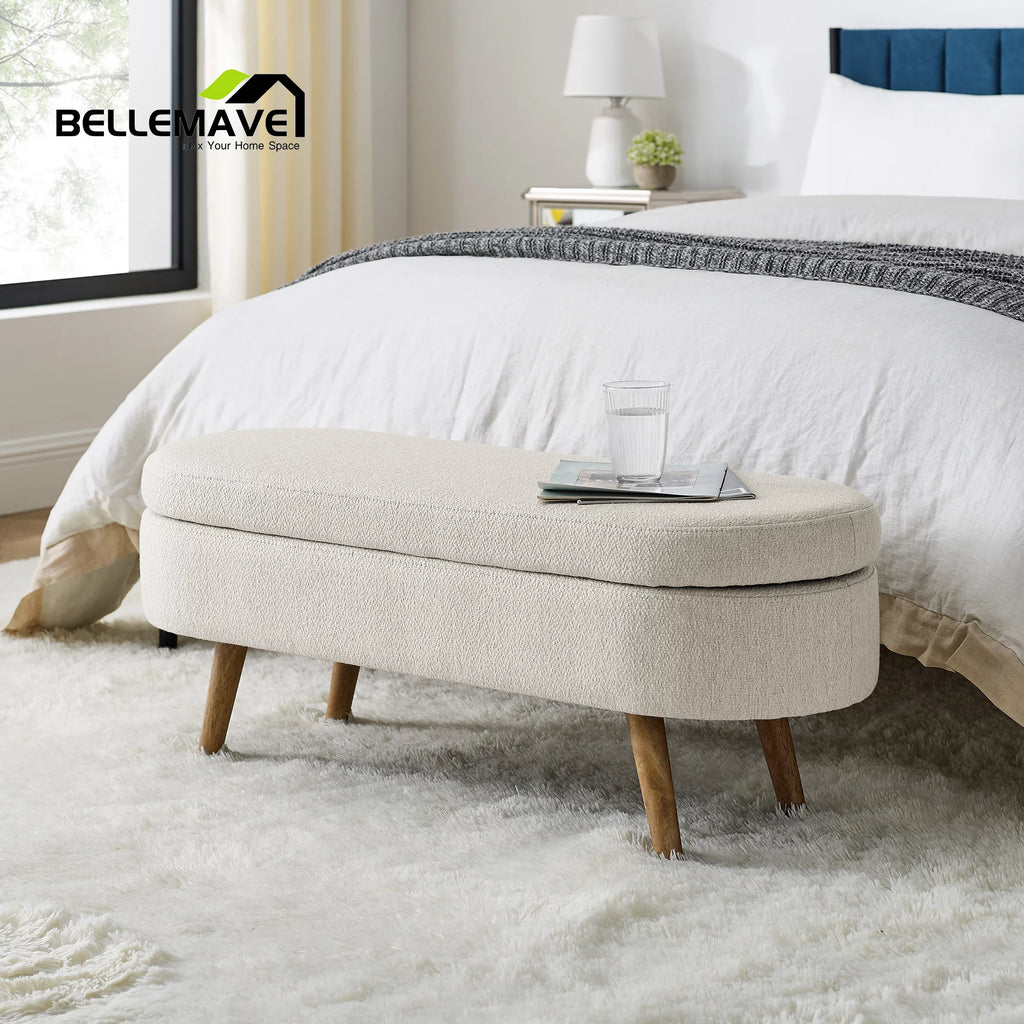 Beige Linen Upholstered Storage Ottoman O2892
