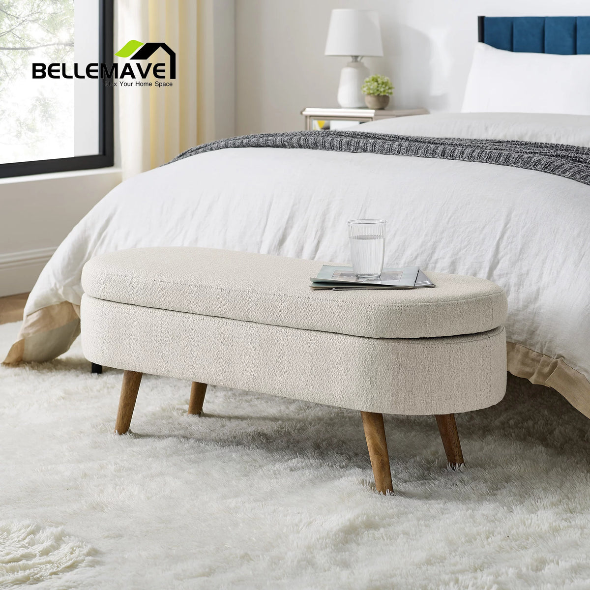 Beige Linen Upholstered Storage Ottoman O2892