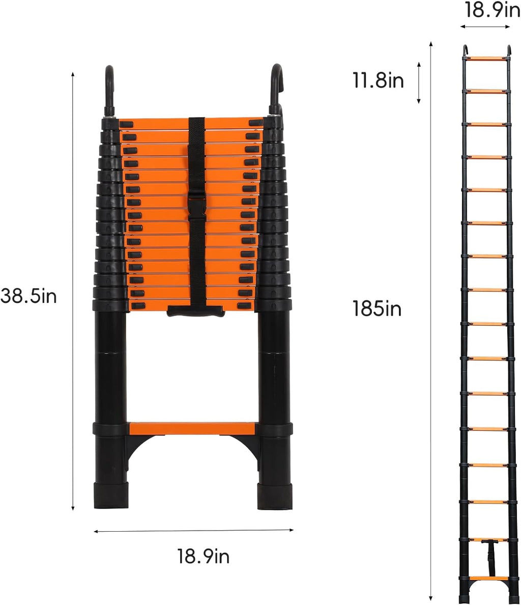 Telescoping Ladder 10.5 FT Aluminum with 2 Detachable Roof Hooks and 2 Triangle Stabilizers Y97877