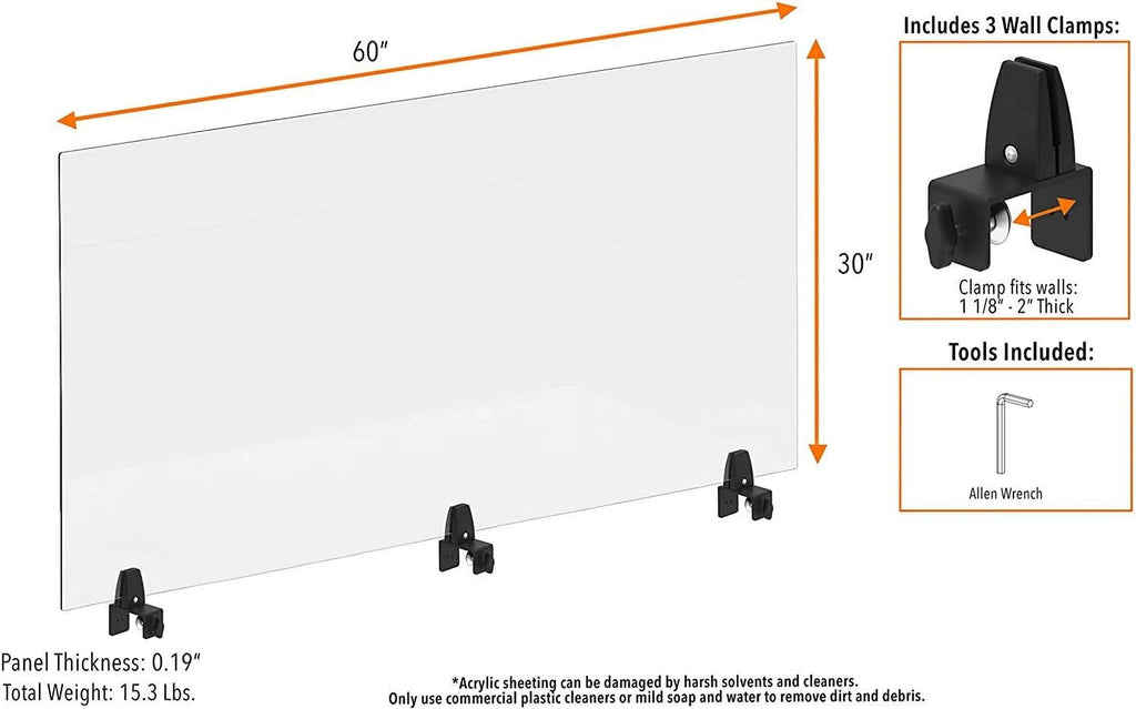 Clear 60 In X 30 In Clamp On Desk Divider G1989