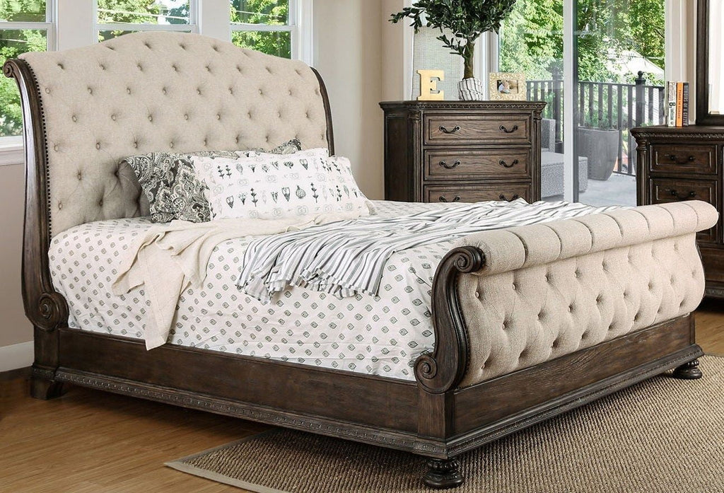 King Size 4pc Bed Dresser Mirror Nightstand Set U395