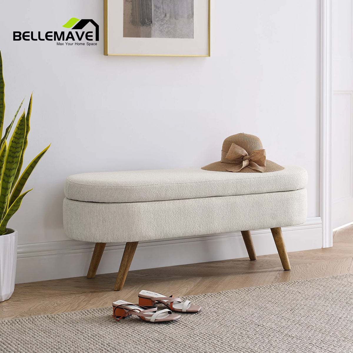 Beige Linen Upholstered Storage Ottoman O2892