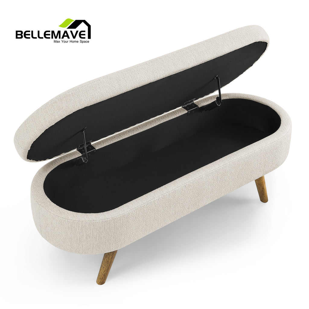 Beige Linen Upholstered Storage Ottoman O2892